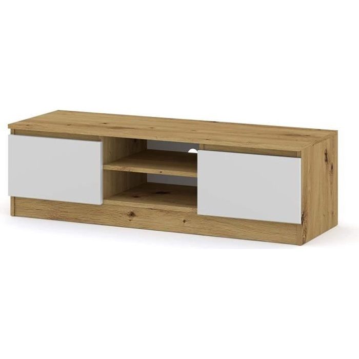 BIM Furniture Atena Meuble TV bas 120 cm (corps : chêne artisanal/façades : blanc mat)
