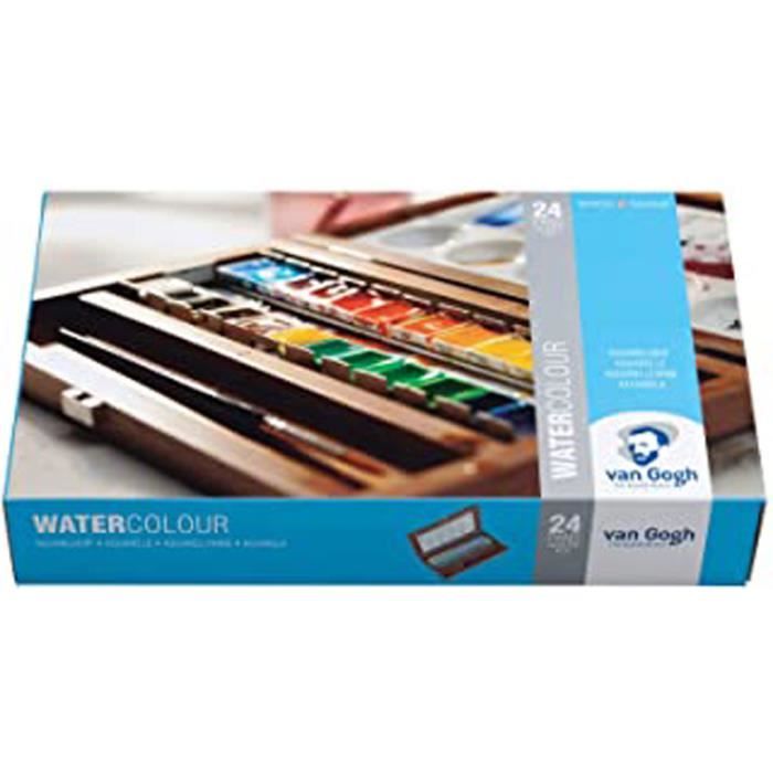 BaoBaodp Van Gogh Coffret Cadeau Pour Peintre Comprenant 24 Demi-Godets De Peinture Aquarelle Fine, Des Pinceaux Et Une Palette De