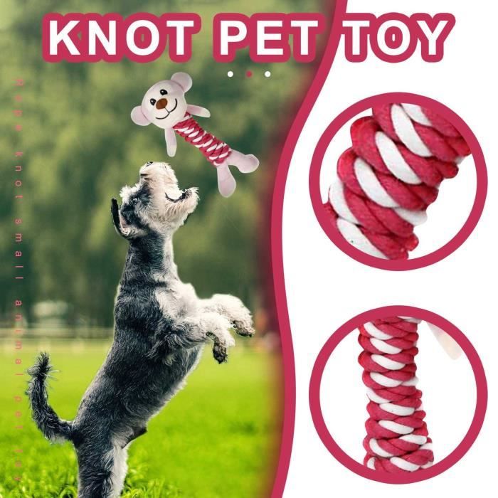 Dents molaires sonores de corde de coton de jouet d'animal familier de petit animal nouées résistantes pour jouer au chien - Sjizua