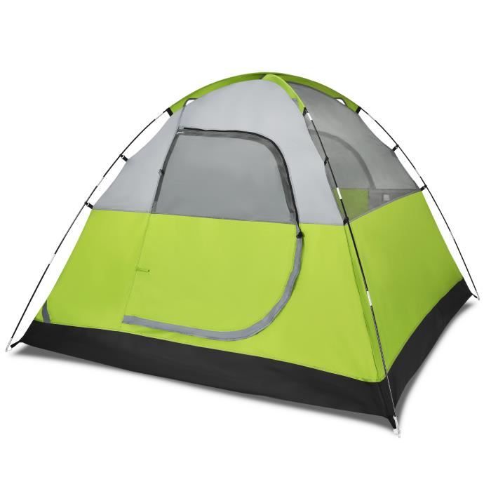COSTWAY Tente de Camping 4 Personnes Double Couche Tissu Oxford Imperméable Sac 2 Cordes Coupe-vent 2 Fenêtres en Maille Filet Vert