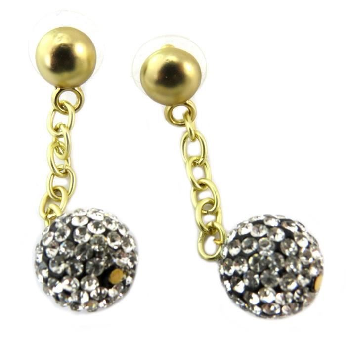Boucles Créateur 'Illuminations' blanc noir doré - 53x14 mm [P6332]