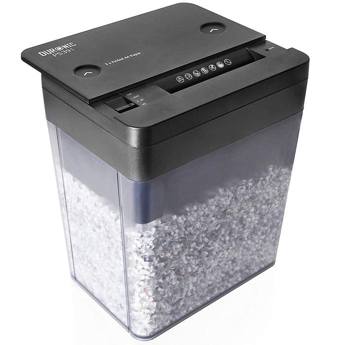 Duronic PS391 Destructeur de Documents 5 litres - 3 Feuilles de Papier A4 pliées en Deux - Coupe micro