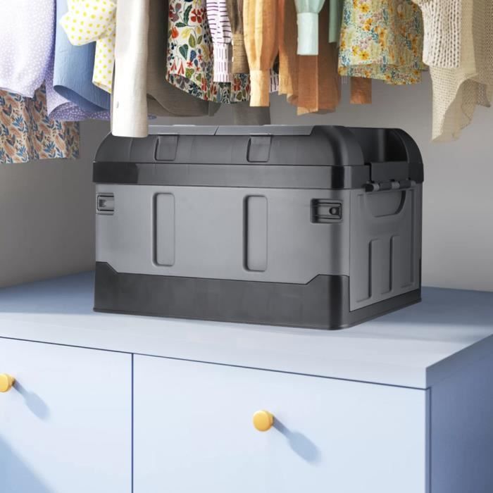 Fafeicy® Boîte de rangement pliable à double usage pour voiture domestique, couvercle haut à deux treillis 45L noir mat