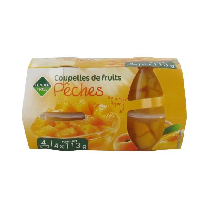 Coupelles de fruits Pêches au sirop léger - 260g