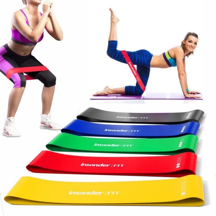 Lot de 5 Bandes de Résistance Élastique Latex pour Salle de Gym, Exercice, Yoga, Pilâtes, Kinésithérapie, Rééducation et Motrice