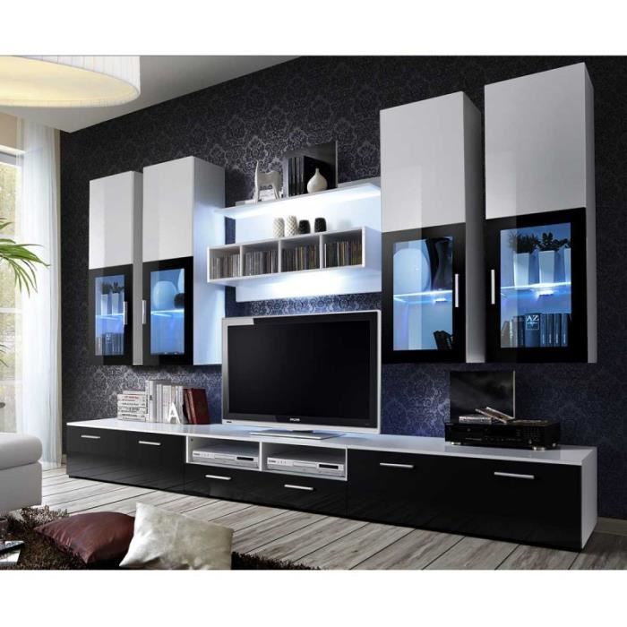 Meuble Tv Mural Design -lyra- 300cm Noir & Blanc - Paris Prix