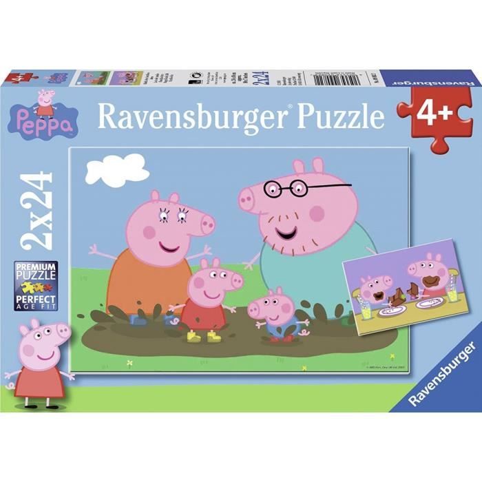 2 Puzzles Enfant 24 Pieces Famille Peppa Pig En Promenade + Le Gouter de Peppa Et Georges - Ravensbourger - Dessin Anime