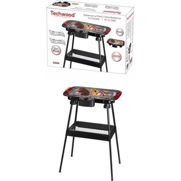 Barbecue Electrique sur Pieds ou de Table Noir et rouge Acier et chrome 2000W