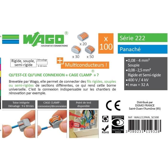 WAGO Seau 100 bornes - 222 - 2-3-5 entrées