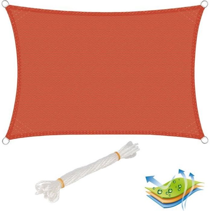 WOLTU Voile d’ombrage rectangulaire en HDPE,protection contre le soleil avec protection UV pour jardin-terrasse, 2x3m, Terre Cuite