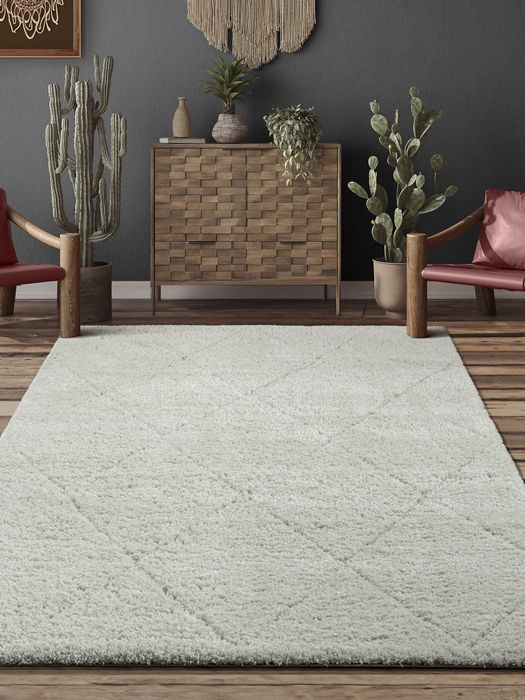 Tapis Shaggy - THE CARPET - Bahar - Doux - Insonorisé - Crème - 160x230 cm