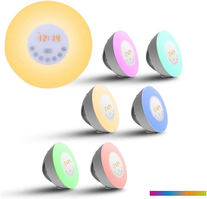 Réveil Lumineux Simulateur D'Aube Et Crépuscule - Lampe LED 15 Couleurs, Radio FM, 7 Sons Naturels, Double Alarme Et Snooze, 20 Niveaux Luminosité