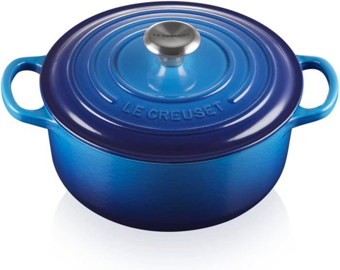 Cocotte Ovale BaumaLu 30 Cm En Fonte Émaillée Bleu Vert Dégradé - Parfaite Pour Mijotés Et Service à Table
