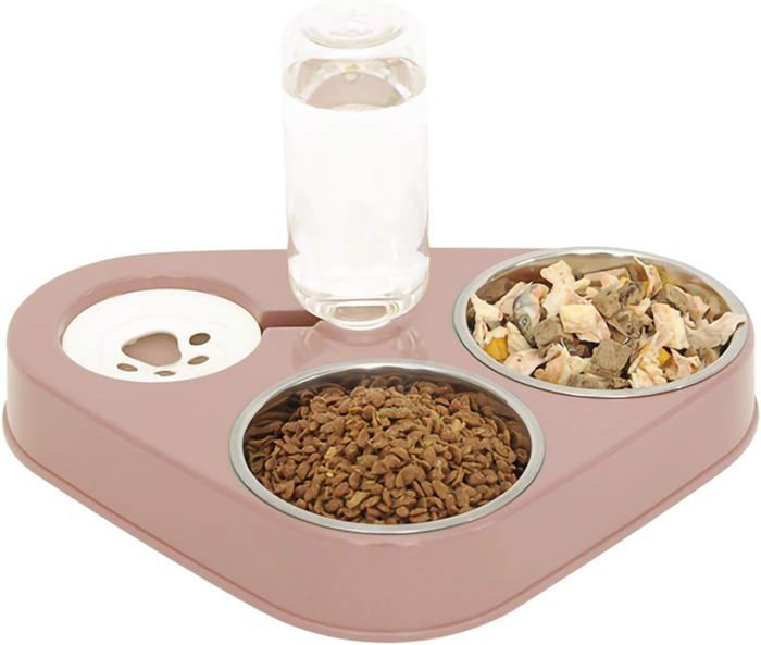 Double Gamelle Chat Surélevée, Bol Anti-Vomissements, 3 en 1, Acier Inoxydable, Pour Chats et Chiots (Rose)