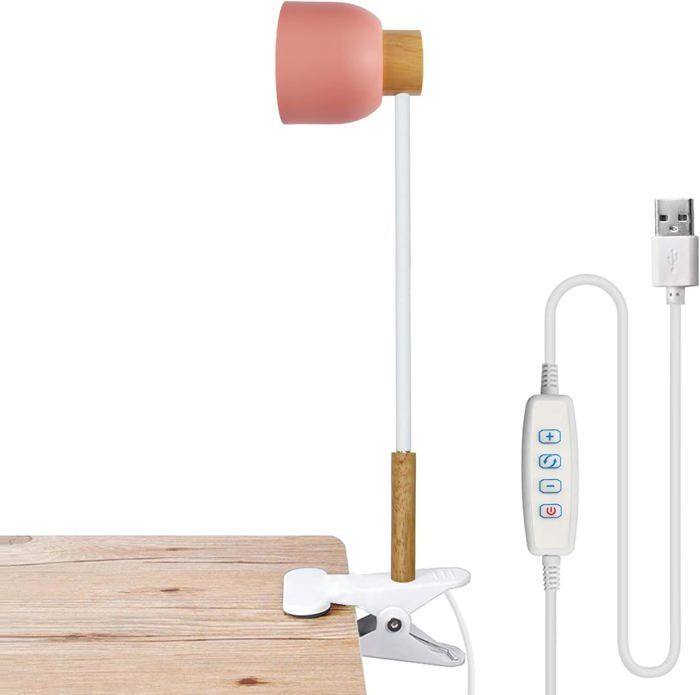 Lampe de bureau LED - LANMOU - Pince rose - 5W - 3 modes déclairage - Flexible 40cm