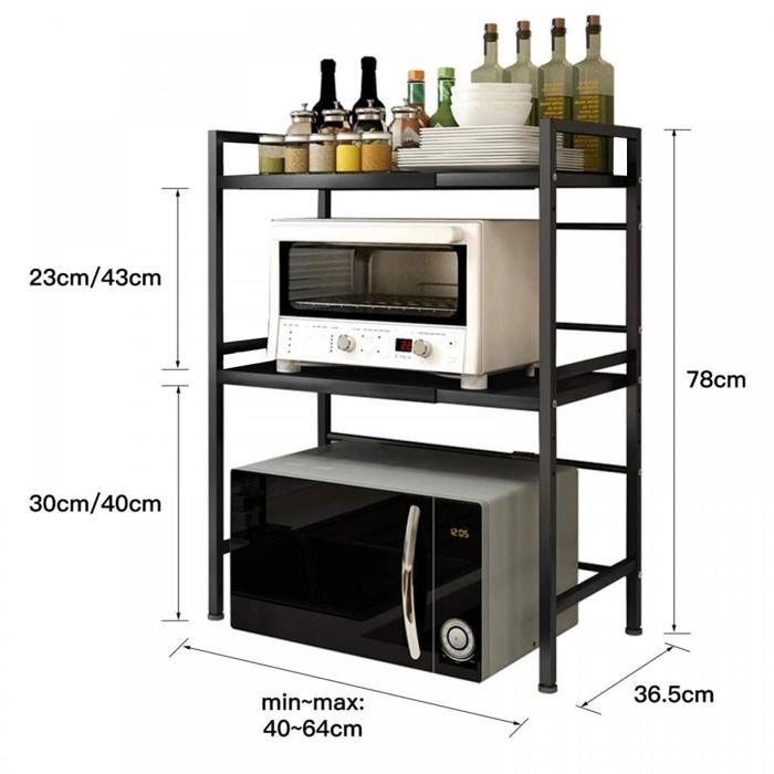 Amiremplie Support Extensible en Métal Four à Micro-Étagère pour Micro-Ondes à 2 Couches Extensible noir