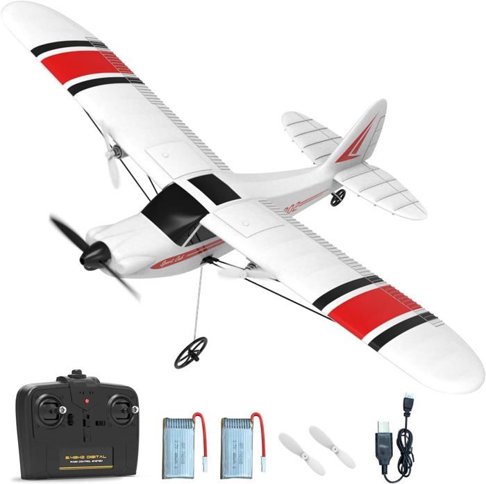 Avion Télécommandé, 3 Vitesses Avion RC, Rotations et Tonneaux à 360°, équipé d'une Veilleuse LED et de 2 Piles Rechargeables, Idéal pour Les