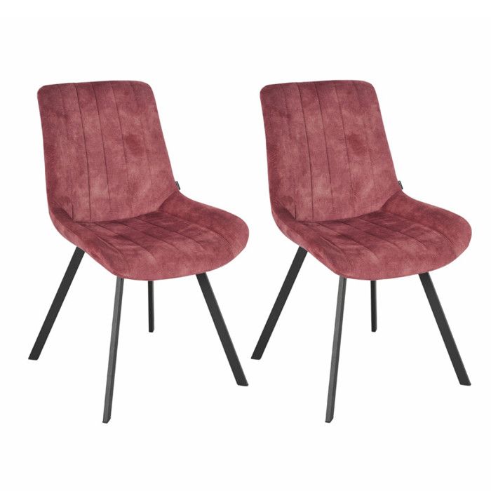 Lot 2 chaises en velours rose rembourré et pieds métal - NANY 2 Meubletmoi Lot 2 chaises en velours rose rembourré et pieds métal - NANY 2 Meubletmoi