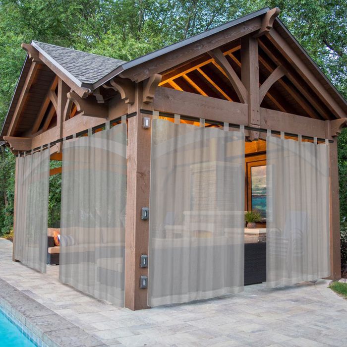 Rideaux D'Extérieur Imperméables - Lot De 2 Panneaux 132x213 Cm - Blanc, Lin - Pour Pergola, Terrasse