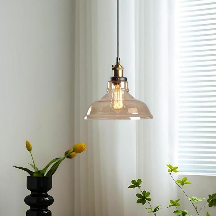 Diday Lustre Vintage en VerreLampe Plafonnier Industriel Abat-jour Design Chapeau E27 Luminaire Style Edsion pour Salon CafésAmbre
