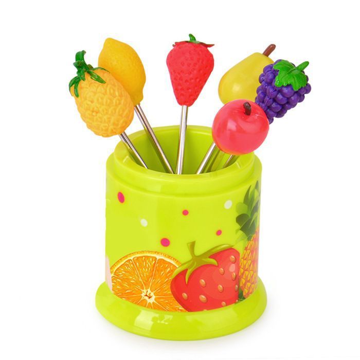 Lot de 6 jolies fourchettes à fruits - en acier inoxydable avec boîte verte - pour manger de petits desserts
