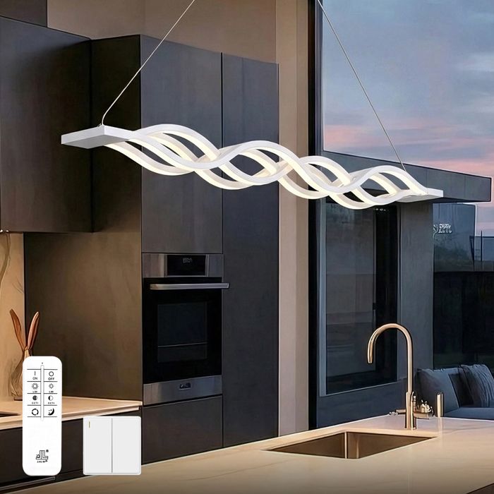 doporro Suspension LED Lampe Blanche Moderne 60W Ondulée Lustre Réglable 3900LM Éclairage avec Télécommande Design Alivetta3301