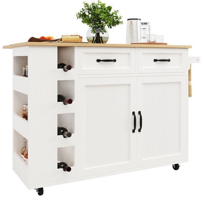 Ilot central de cuisine - chariot à roulette avec plateau extensible - 3 tiroirs et 2 portes - Noir Ilot central de cuisine - chariot à roulette avec plateau extensible - 3 tiroirs et 2 portes - Noir