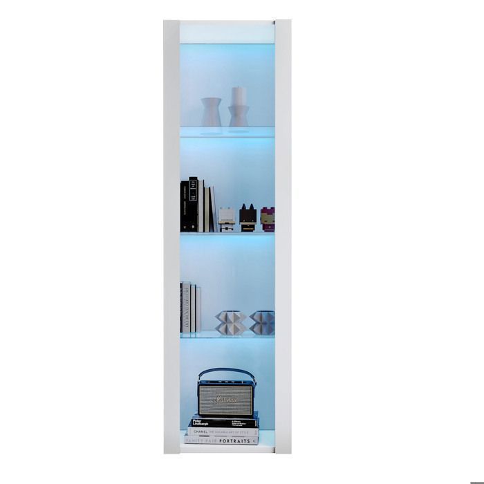 Vitrine blanc brillante avec éclairage LED 3 étagères en verre armoire sur pied armoire haute de rangement 55 x 38 x 166 cm