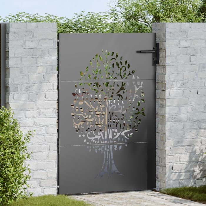 Moderne Portillon Porte de Jardin - Porte de clôture Autre Noir 100 x 125 cm Acier peint par poudre@FR(34791)