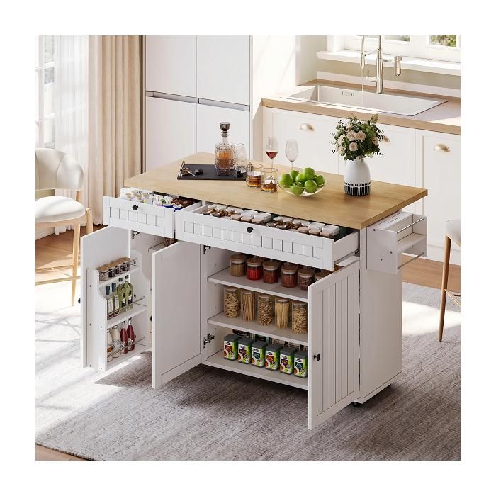 Îlot De Cuisine Et Desserte De Cuisine Moderne Blanc Et Bois Avec Plan De Travail Tiroirs Et Rangements Intégrés Îlot De Cuisine Et Desserte De Cuisine Moderne Blanc Et Bois Avec Plan De Travail Tiroirs Et Rangements Intégrés