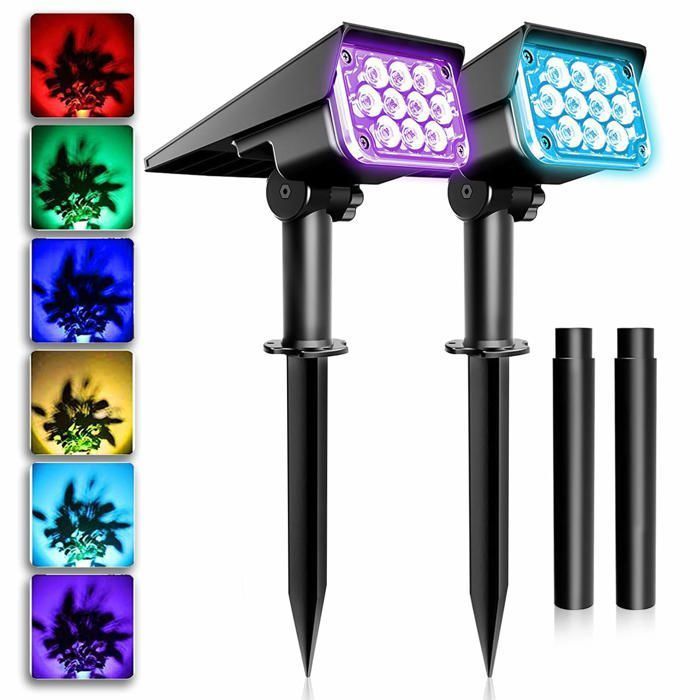 Lumiere Solaire Exterieur 10LEDs Lampe Solaire Exterieur Couleur Spot Solaire Exterieur RGB Eclairage Exterieur Solaire Étanche