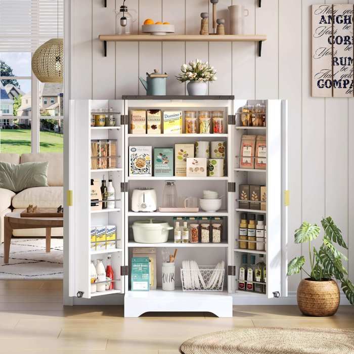 Meuble de cuisine - DREAMMESPACE - Desserte avec LED - 120 x 605 x 40 cm - Blanc - MDF