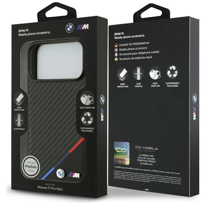 BMW M Carbon Tricolor Line Case with MagSafe for iPhone 17 Pro Max 6.9 Black