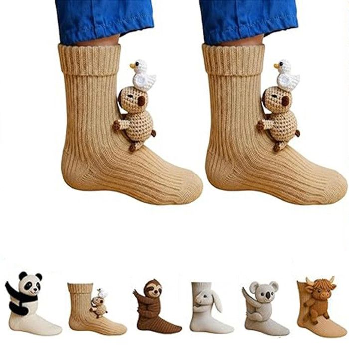 Chaussettes Noel Canard 3D Chaussettes Tricotées Animales avec Yeux Saillants et Détails en Pompon Cadeau Original pour Amateurs
