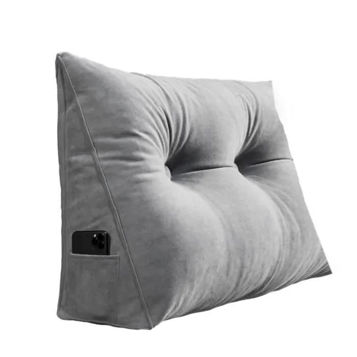 Coussin Compensé Triangulaire Oreiller De Lecture TêTe De Lit Dossier De Amovible Coussin Lombaire en Coin Gris 60*50*20cm