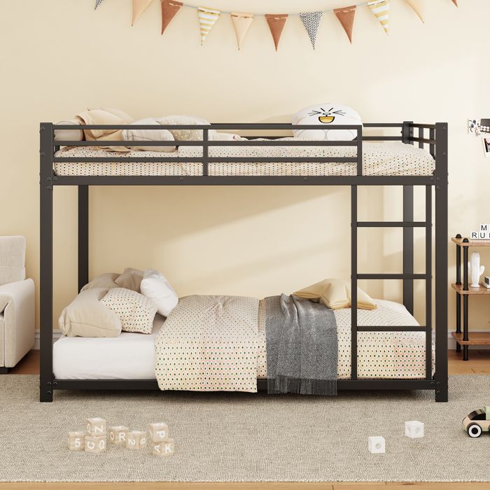 140*200 Lits pour enfants Lits détage Lits en fer Lits détage en forme classique Noir