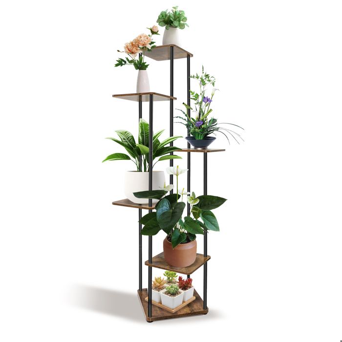 Support plantes - DAYPLUS - Étagère à plantes à 5 Niveaux - Convient pour salon chambre balcon etc - Marron