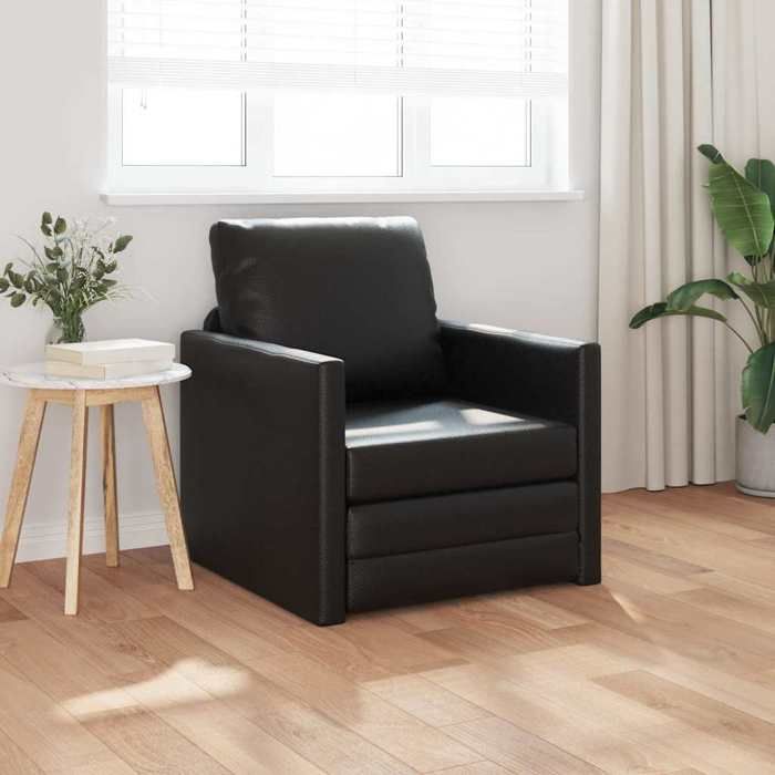SALE 2026 Fauteuil/Chaise-Sofa Noir - Sofa Lit de Sol avec coussin Noir 74x77x81cm Faux cuir PRO524289801
