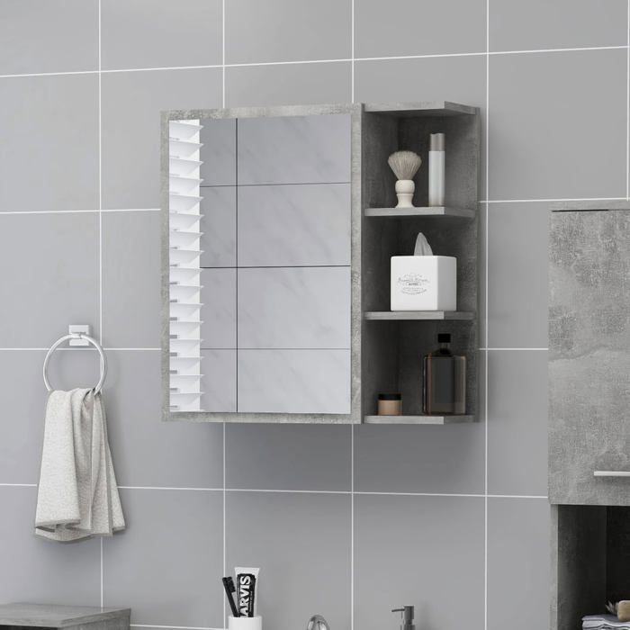 SALE 2026 Armoire de salle de bain Gris - Armoire à miroir de salle de bain Gris béton - Bois d’ingénierie PRO657537670