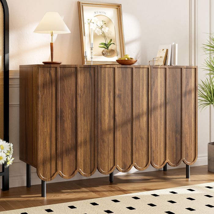 Buffet Marron de Salon avec Portes Ondulées 120x35x80 cm Meuble Rangement Étagères Ajustables pour Salon et Salle à Manger Buffet Marron de Salon avec Portes Ondulées 120x35x80 cm Meuble Rangement Étagères Ajustables pour Salon et Salle à Manger