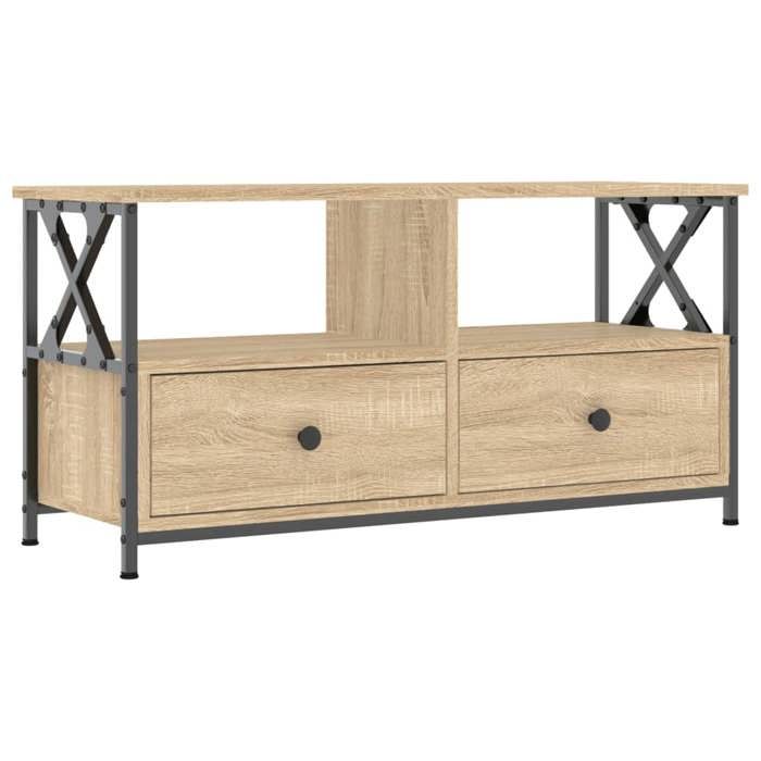 En solde Meuble TV chêne sonoma - CLOUD - Support Télé moderne - 90x33x45 cm bois dingénierie et fer LL3225