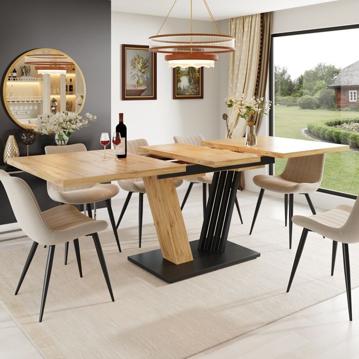 Table à Manger Extensible en Bois 120-160x80x76 cm avec Pieds Ailés Réglables - Planche en MDF - Cuisine Salon Balcon - Effet Bois