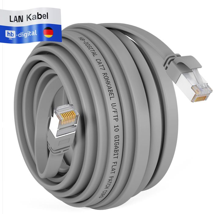 Hb-digital 30m Câble Ethernet Cat 7 Câble Réseau Plat RJ45 U/FTP PVC 10 ...