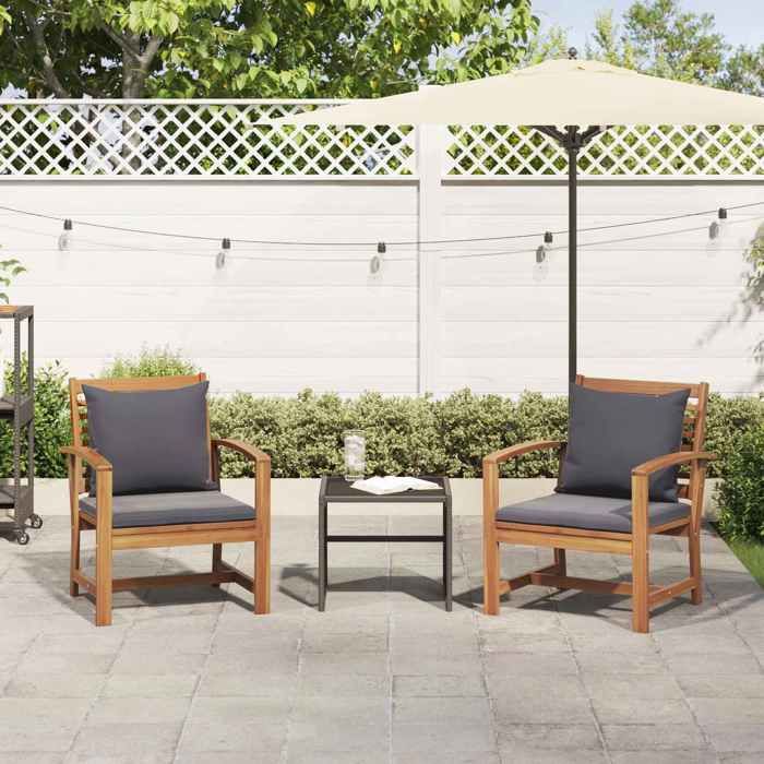 Marron Siège de jardin - Chaise avec coussin - (2 pcs) - Brun et gris foncé 65x60x765 cm C2323