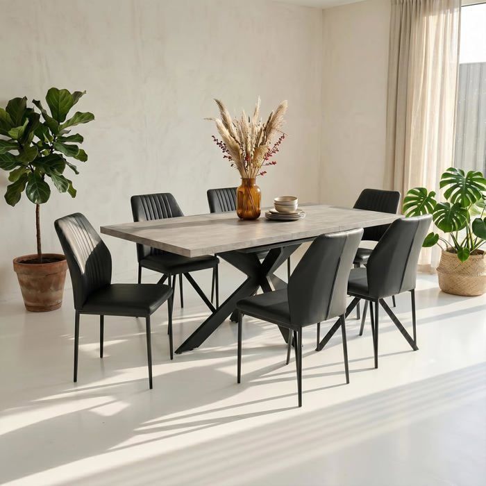 JIEXI Ensemble table et chaises de salle à manger extensibles + 6 chaises modernes convient pour salle à manger et cuisine (noir)