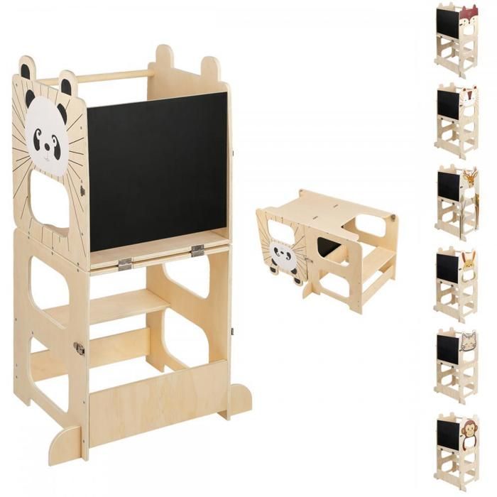 SUPFINE Tour dapprentissage Montessori 3 en 1 - Tour dObservation Enfant - Tabouret de Cuisine en Bois pour Enfants - Motif Panda