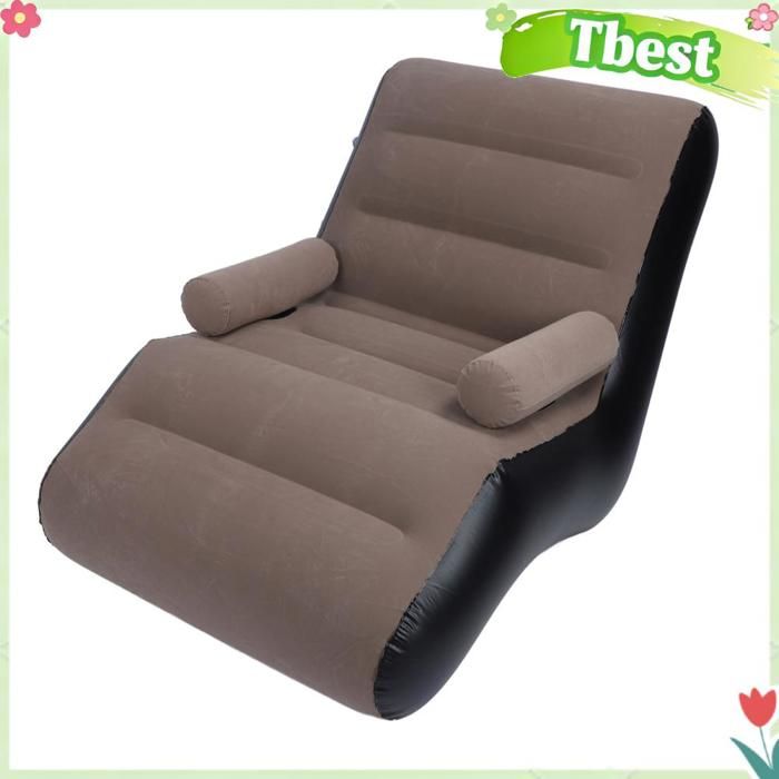 Tbest Canapé gonflable portatif Canapé gonflable ergonomique en forme de S Portable de flocage souple canapé meuble sofa Café