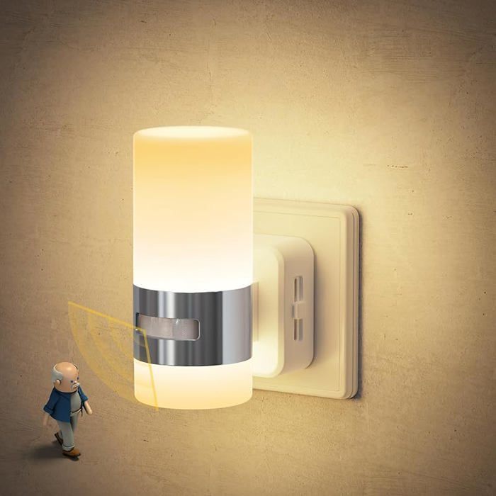 Lampe de Nuit à Prise avec Détecteur de Mouvement Dimmable 0-100 LM 3 Modes Argent - Capteur de Crépu VEILLEUSE HORS PUERICULTURE