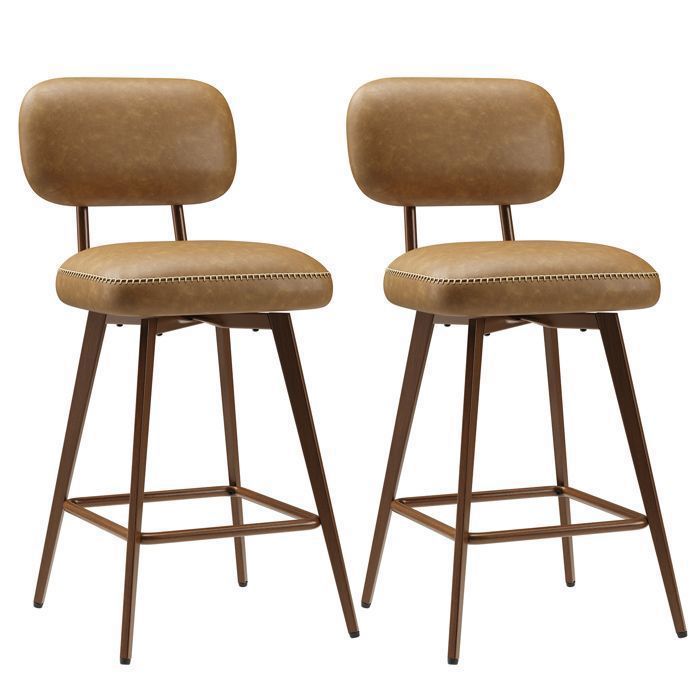 COLAMY Tabouret de bar - Chaise de bar fixe style rétro vintage pour cuisine ou comptoir-marron