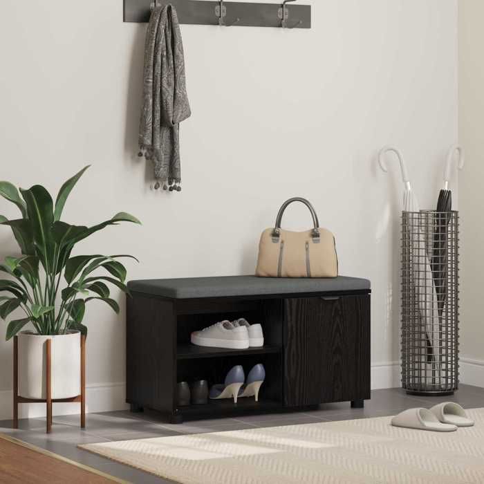 Banquette intérieure moderne vidaXL Banc dentrée avec coussin Chêne Noir 80 x 38 x 46 cm(14882）